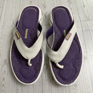 Reebok Easytone Women's‎ Sz 5 Flip Flops White Purple Sandals Shoes Exercise Gym